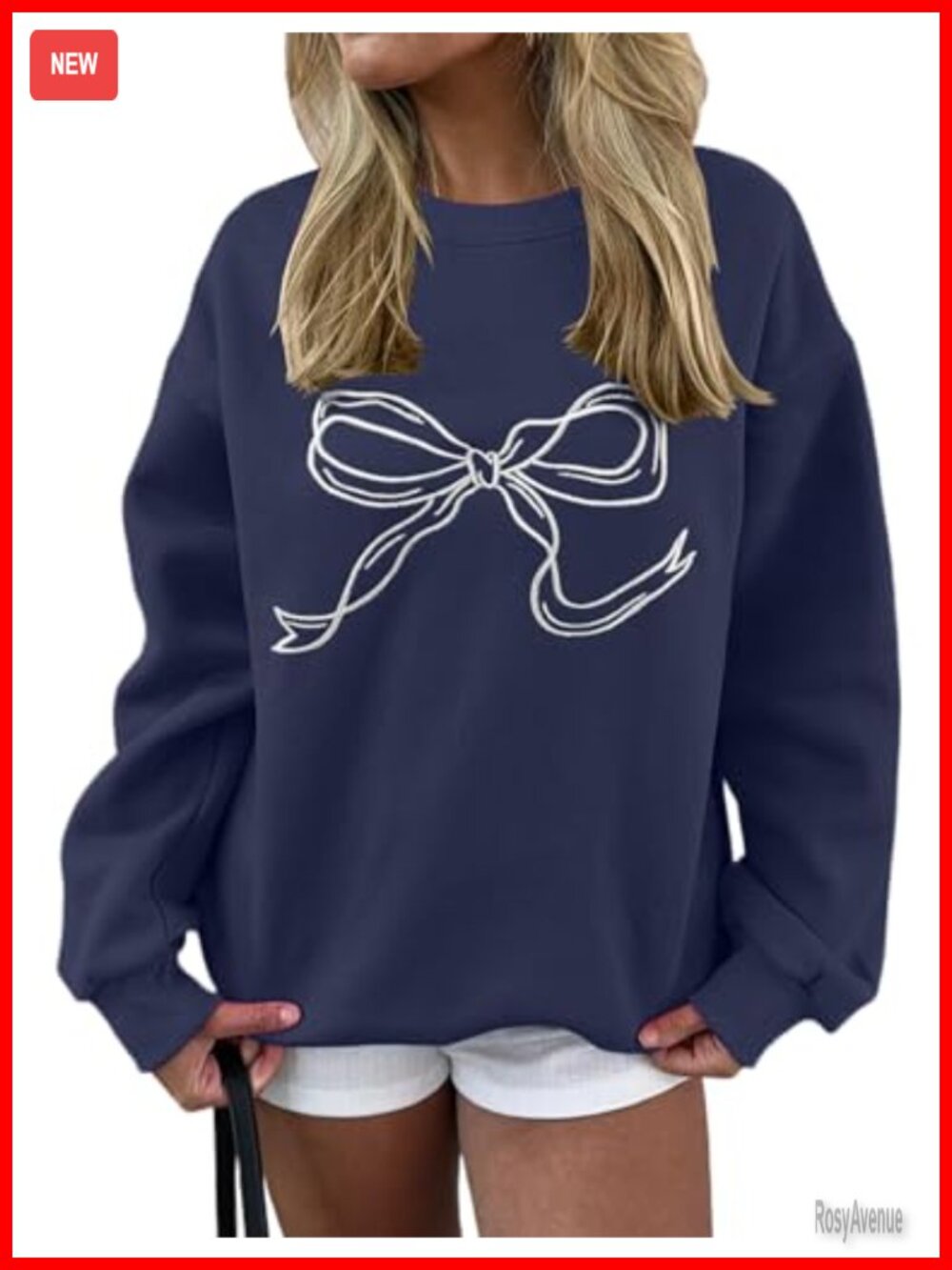Oversized Bow Embroidered Crewneck Sweatshirt Fleece Pullover Women